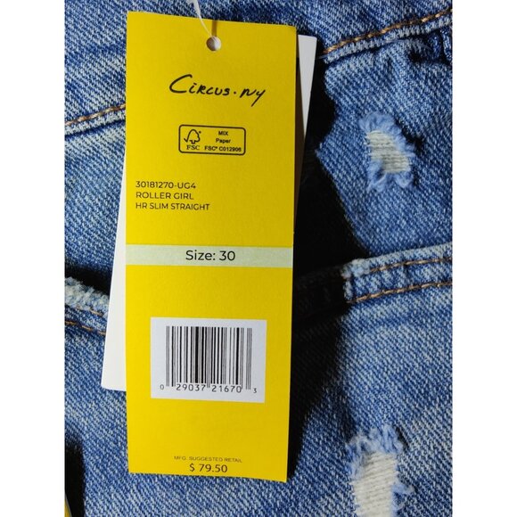 Circus NY High Rise Slim Straight Distressed Medium Wash Jeans 30 NWT - Picture 7 of 8